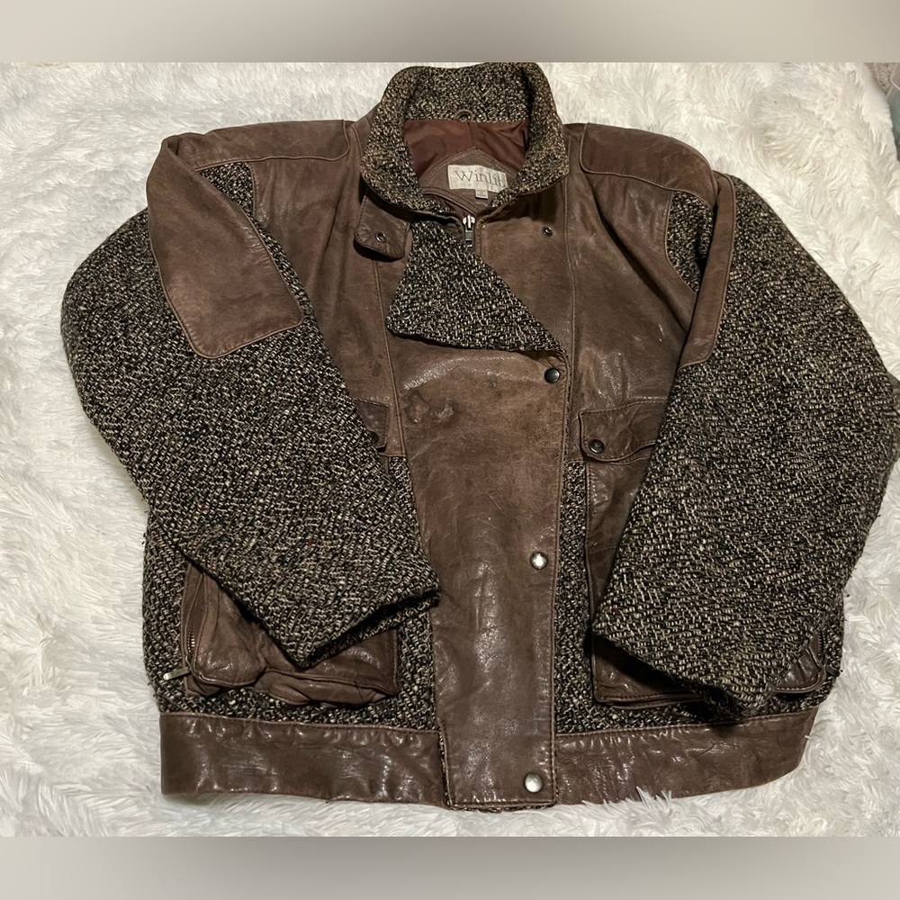Vintage leather tweed coat